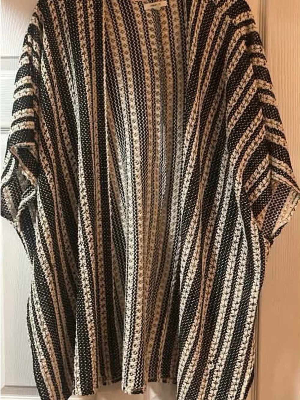 Maurices Black & Cream Striped Knit Poncho